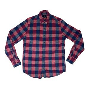 J. Crew Homespun Men's Plaid Shirt Medium Tall Maroon and Navy, Long Sleeve